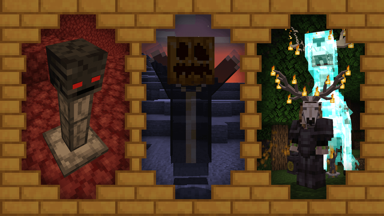 Information about SpookyJam: 2019. Left: Wither Skeleton Totem, Center:Thrillager, Right:Whisperwoods